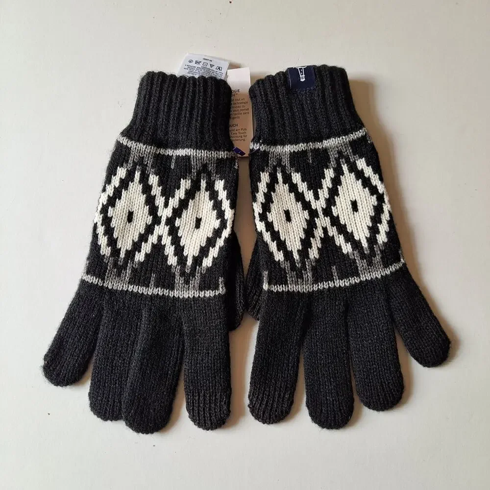 Lands' End Black & White Acrylic Abstract Geometric Gloves - One Size (NWT)